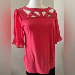 Adele & May top size small sheer short sleeves worn, smoke/pet free